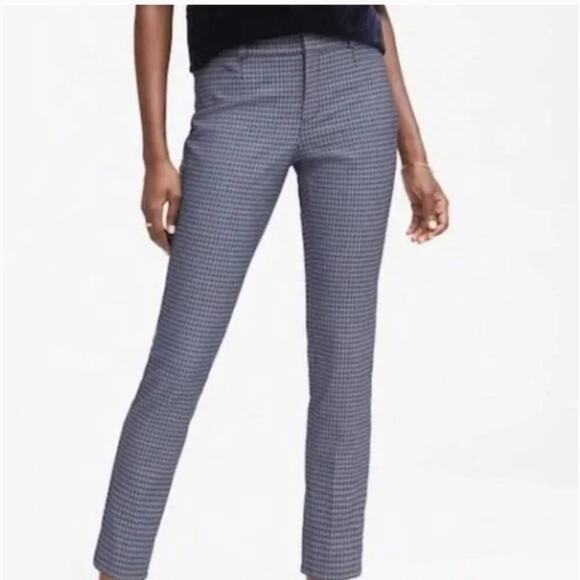Banana Republic Sloan Houndstooth Blue Ankle Pant Size 8 - Picture 1 of 9